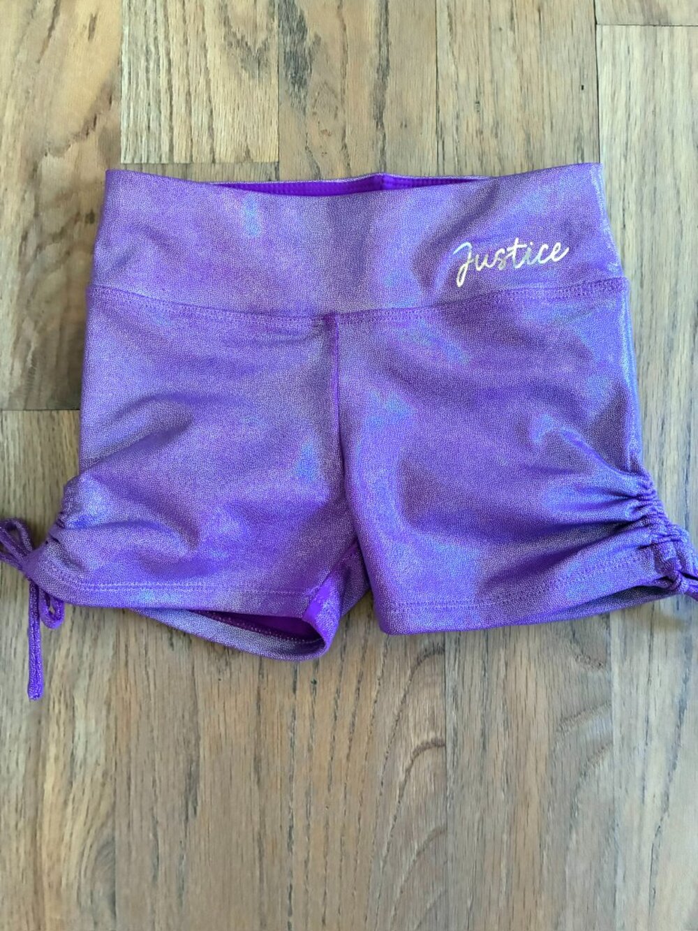 Justice Girls Purple Iridescent Ruched Dance Cheer Gymnastics Shorts XS 5/6